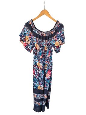 LOFT Black Floral Off-Shoulder Maxi Dress with Multicolor Blooms Size XS